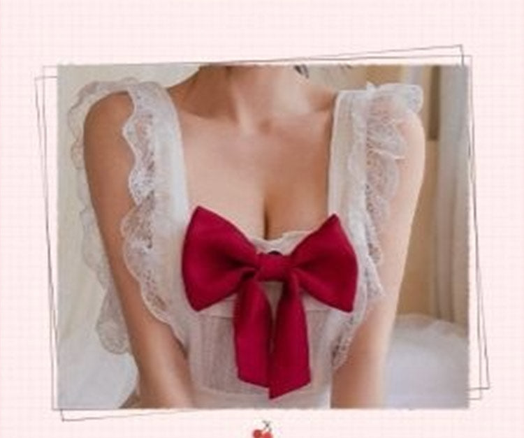 New Hollow‑Out Lace Ruffle Lingerie, Maid Uniform Apron Nightgown, Plus‑Size for Small‑Chest Women